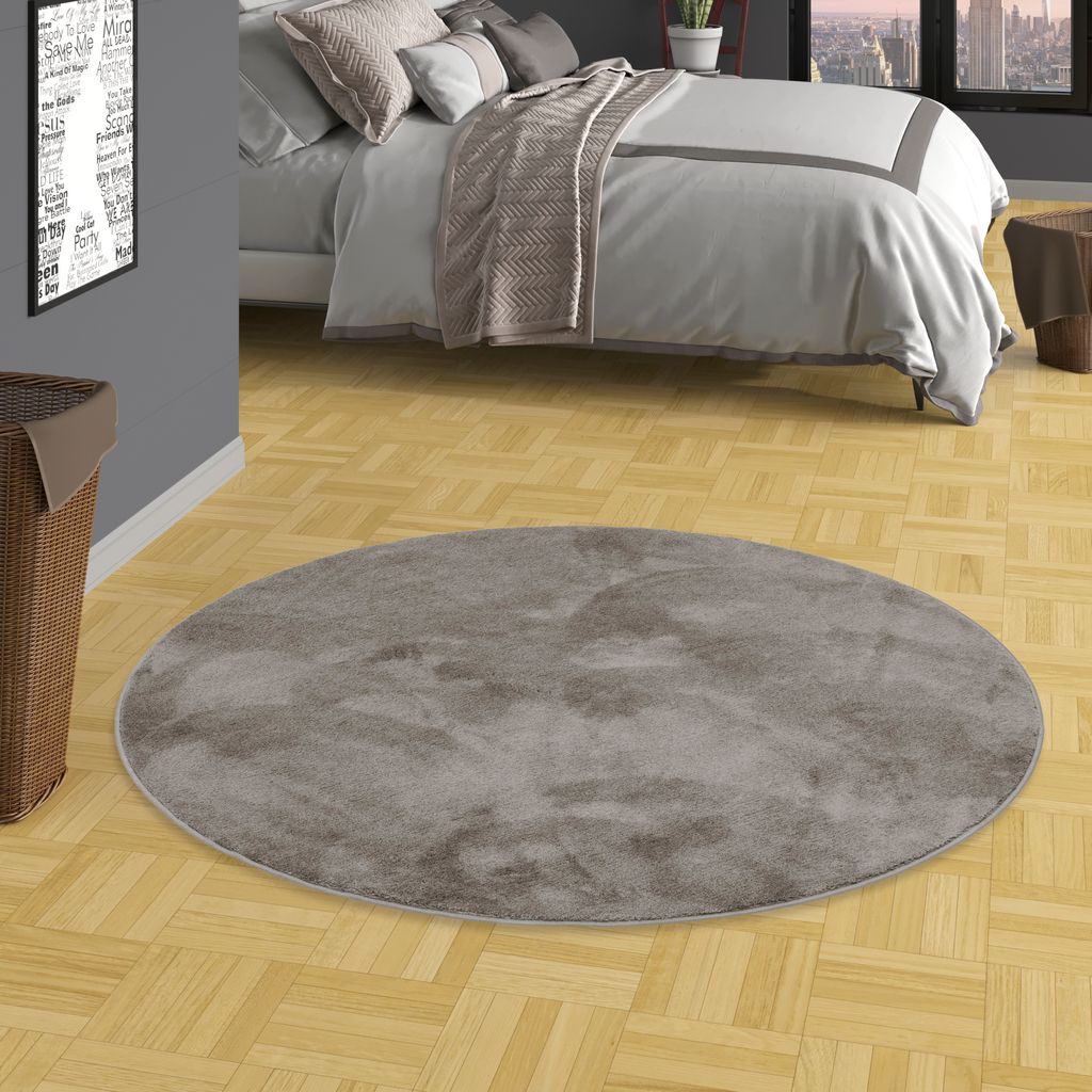 Luxus Super Soft Hochflor Langflor Teppich Deluxe Grau Rund, Größe:133 cm Rund