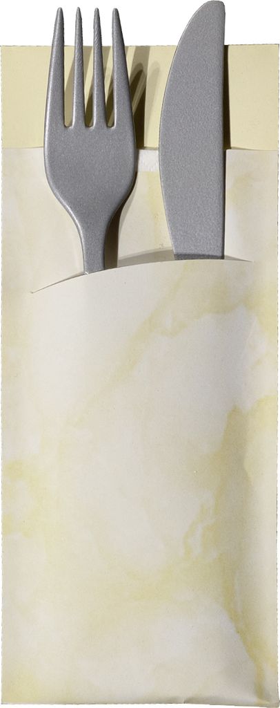 520 Bestecktaschen mit Serviette creme marmoriert 20 cm