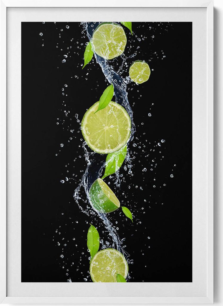 Limonen-Minze-Wasser– Wandbild mit Rahmen – Gerahmtes Bild – Wanddekoration – 70x100 cm – Weiß Rahmen