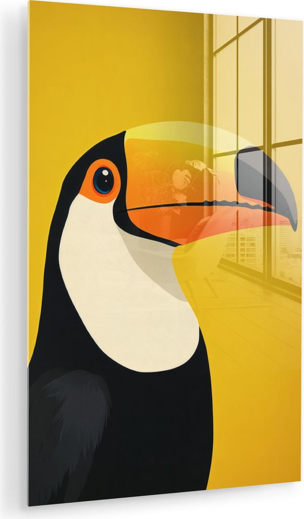 MuchoWow Glasbilder - Bilder auf Wandbild - Foto auf Glas Tukan - Minimalistisch - Schnabel - Orange 40x60 cm Wanddekoration aus Glas - Acrylglasbi...