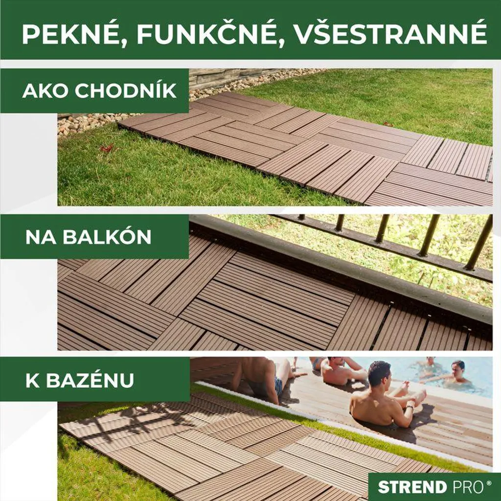 Caillebotis de jardin clipsables en composite WPC aspect bois - 9 dalles