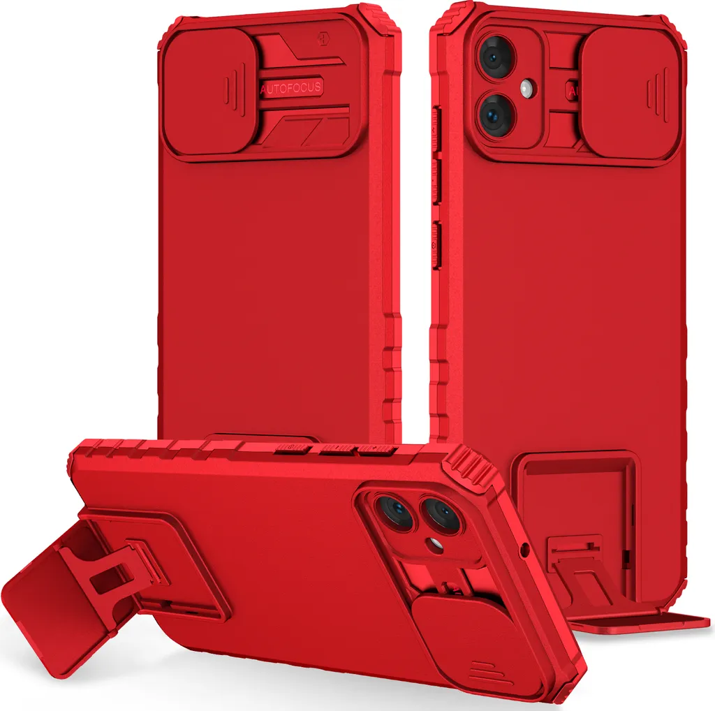 Custodia Samsung Galaxy A05 Rossa Robusta: Protezione Militare con Stand