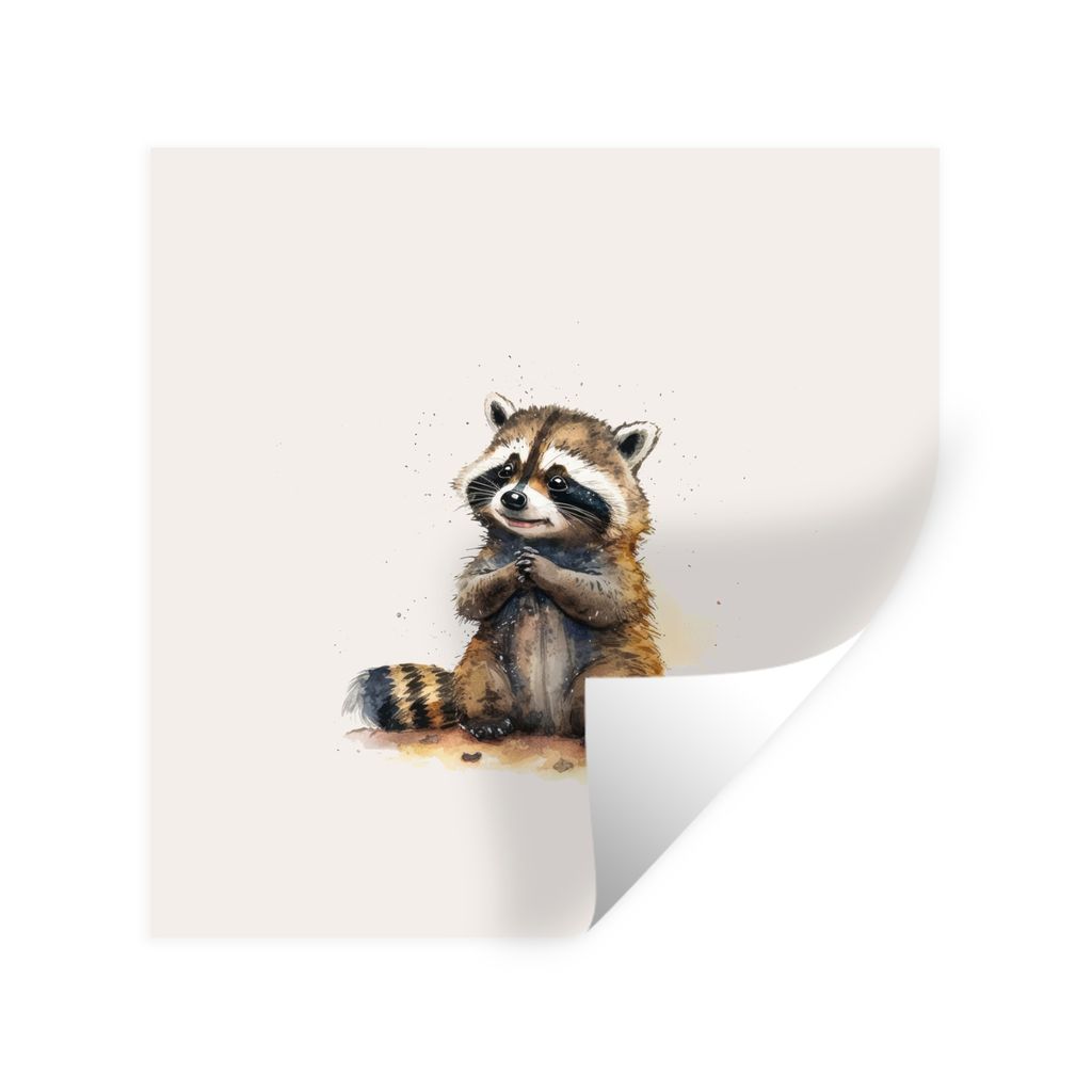MuchoWow Wandtattoo Wandsticker Wandaufkleber Waschbär - Wasserfarben - Tiere - Kinder 50x50 cm Selbstklebend und Repositionierbar - Selbstklebe...