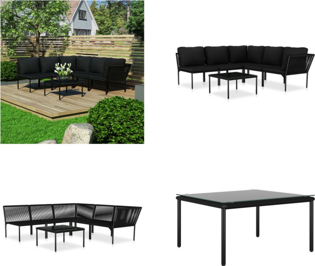 vidaXL 6 tlg. Garten Lounge Set mit Auflagen Schwarz PVC - Garten-Lounge-Set - Garten-Lounge-Sets - Outdoor Lounge-Set - Outdoor Lounge-Sets