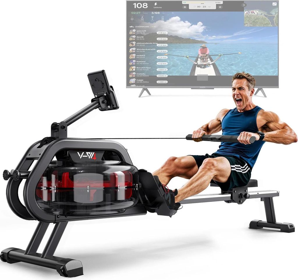 Wasserrudergerät - V-W4 - 28 l Wassertank - 50 % Mehr Wasserwiderstand - App & Bluetooth - Display - Bis 160 kg - Verstellbarer Widerstand