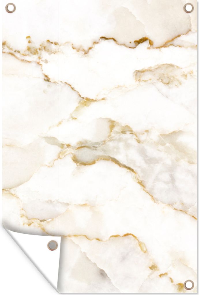 MuchoWow 60x90 cm Outdoor-Poster Gartendeko Sichtschutz Garten Poster für den Garten Marmor - Limette - Gold - Luxus - Marmoroptik - Weiß