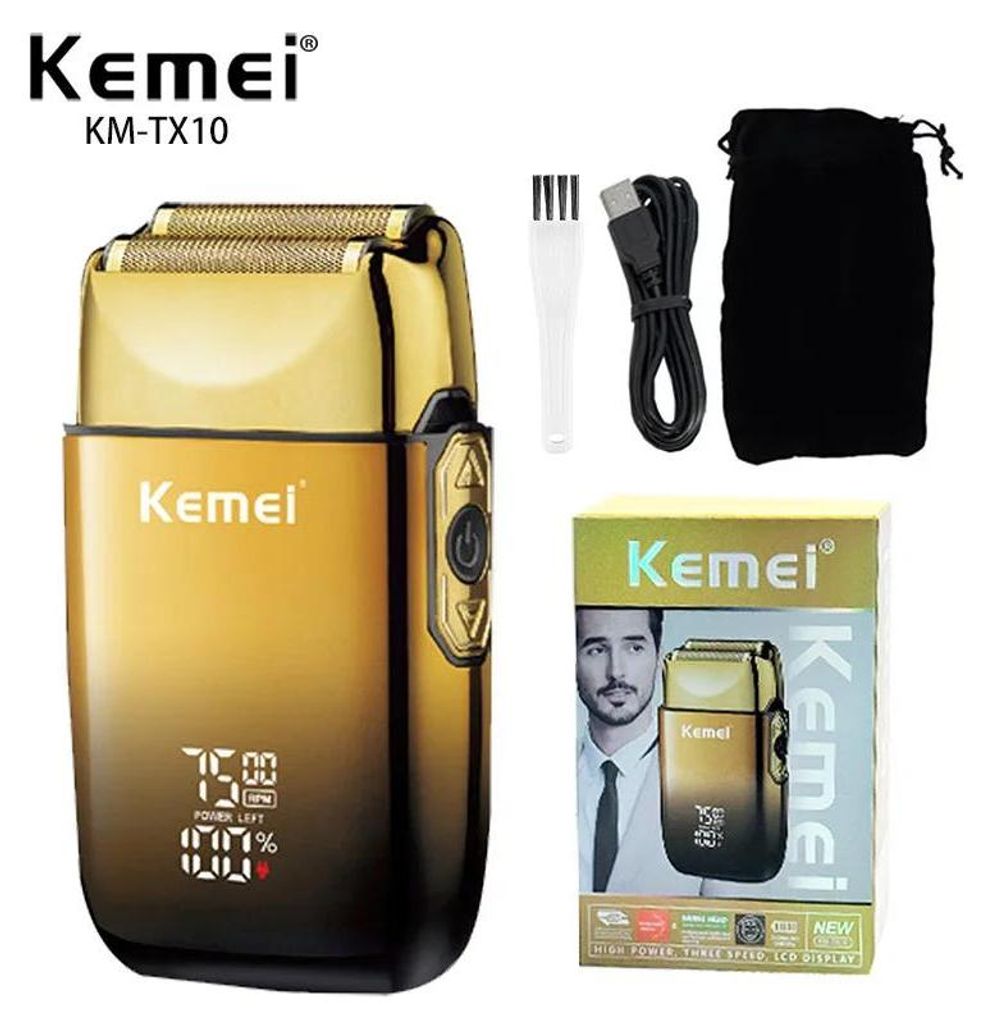Elektrorasierer - KM-TX10 - LED-Display - Doppelklinge - Trimmer - Laufzeit 85 Min - Laden 2 Std - USB 100–240 V - Orange