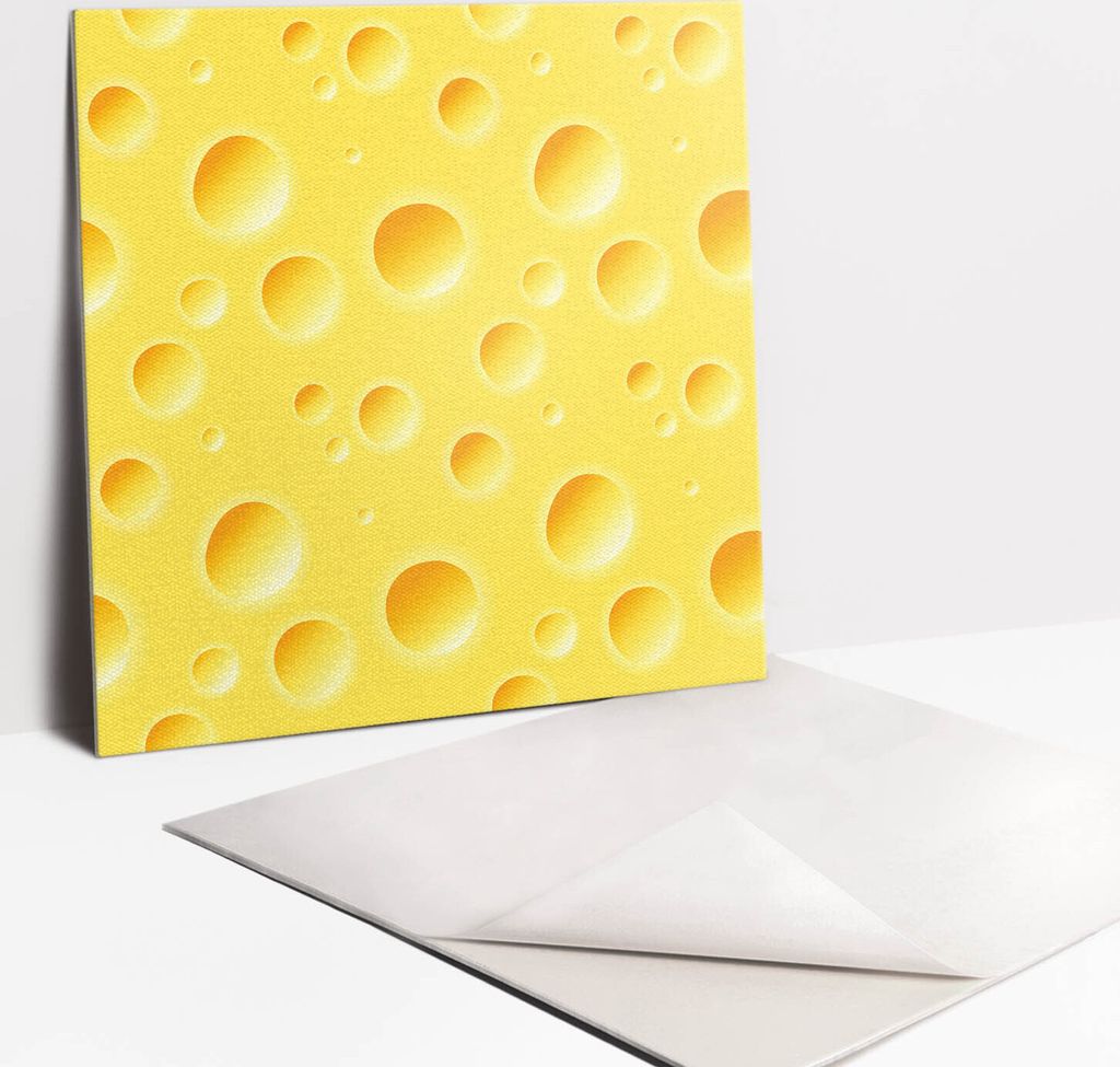 Fliesenaufkleber Set für Bad und Küche - 9 Fliesen Selbstklebend PVC - 30 x 30 - Gelber und undichtes Käse
