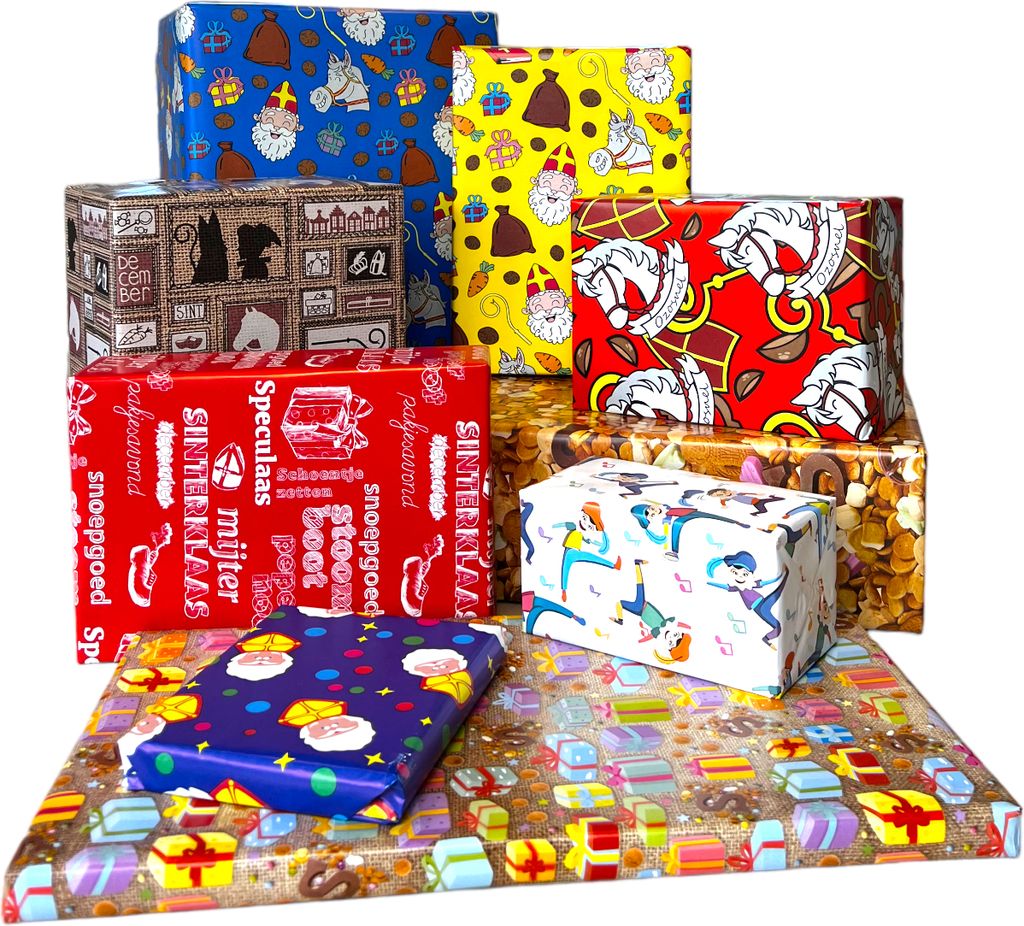 Sinterklaas - Papierverpackungspapier Geschenkpapier assortiment – 300 x 70 cm – 7 Rollen