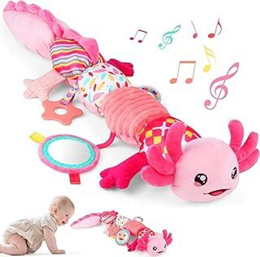 Baby Mädchen Spielzeug 0-12 Monate - Säugling Sensorische Musik Gefülltes Tierspielzeug mit Rattle & Spiegel Krinke für Bauchzeit, Neugeborene ...