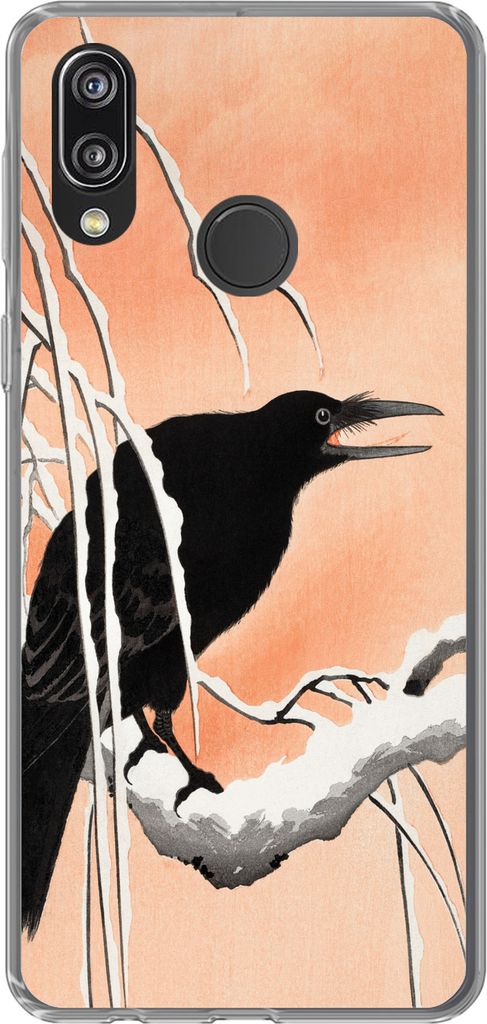 MuchoWow Handyhülle Schutzhülle Hülle für Telefoonhoesje Huawei P20 Lite (2020) Krähe - Zweig - Vintage - Japanisch Silikon Softcase Handy H...
