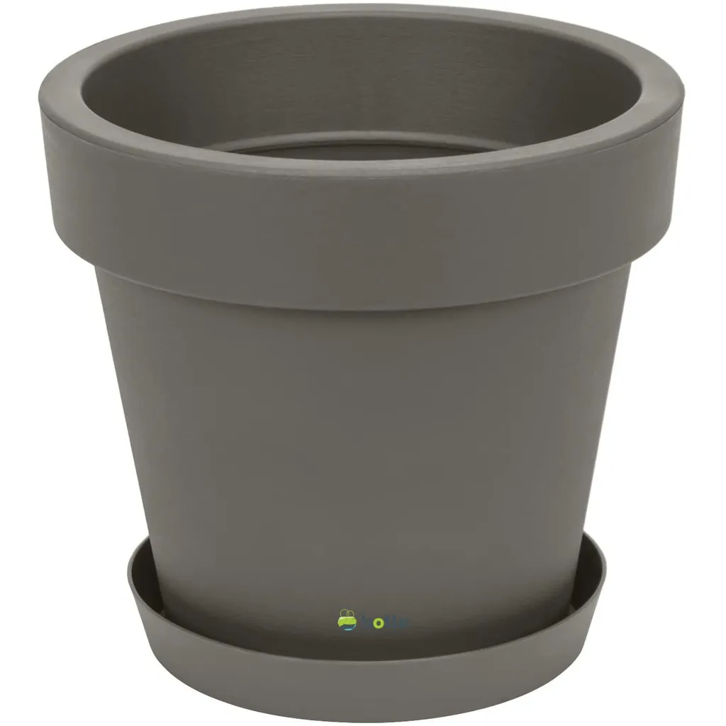 Grand pot de fleurs 50 cm plastique résistant UV avec soucoupe grise