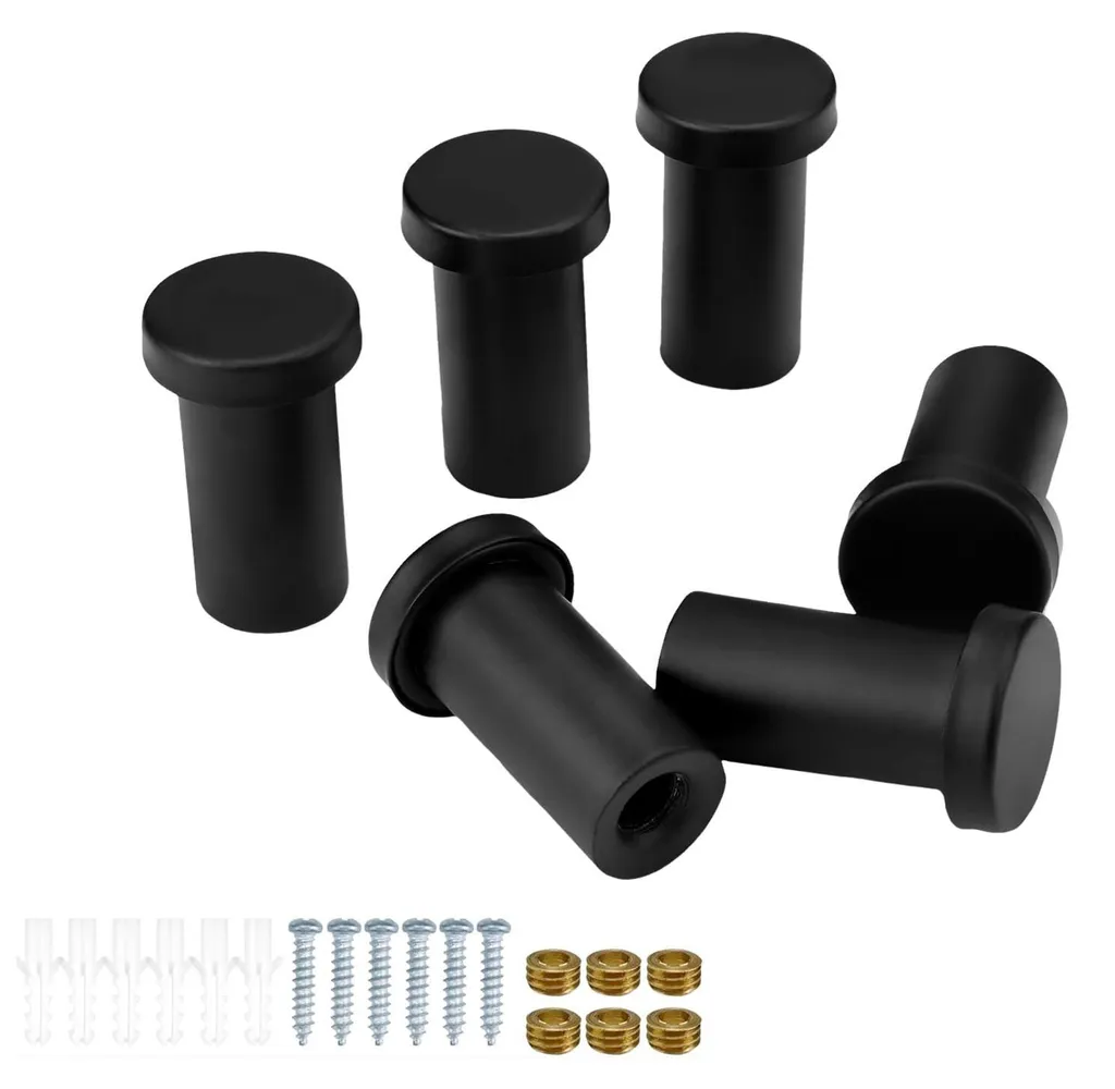 Lot de 6 crochets noirs à visser, patères cylindriques en métal robuste