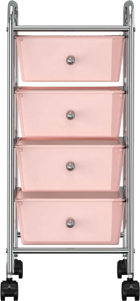 vidaXL Chariot à tiroirs rose en plastique avec 4 bacs de rangement