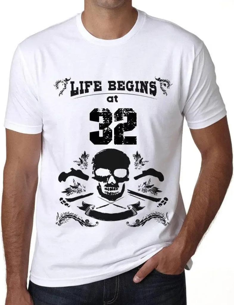 Herren Grafik T-Shirt Das Leben beginnt mit 32 – Life Begins at 32 – Geschenk 32. Geburtstag Jahrestag 32 Jahre Jubiläum 32 Jährige Mann Jahr...