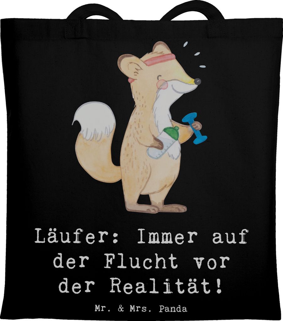 Mr. & Mrs. Panda Tote Bag Laufen Realitätsflucht - Schwarz - Geschenk, Tasche, Shopping, natur genießen, Teamsport, Sport, Beutel, Sportler, Lapt...