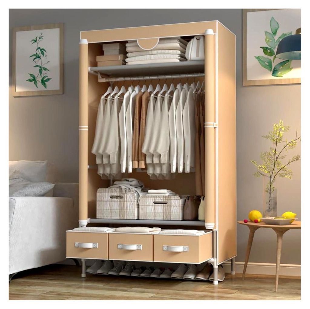 Kleiderschrank aus Segeltuch mit Schubladen und Regalen, 90 x 45 x 170 cm, Aufbewahrungslösung für das Schlafzimmer