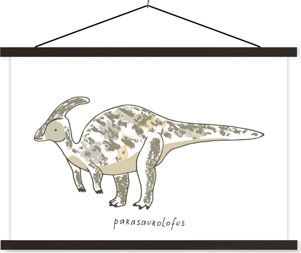 MuchoWow Textilposter Kinderzimmer - Parasaurolofus - Dinosaurier - Jungen - Mädchen - Kind 60x40 cm mit schwarzem Rahmen - Hölzernes