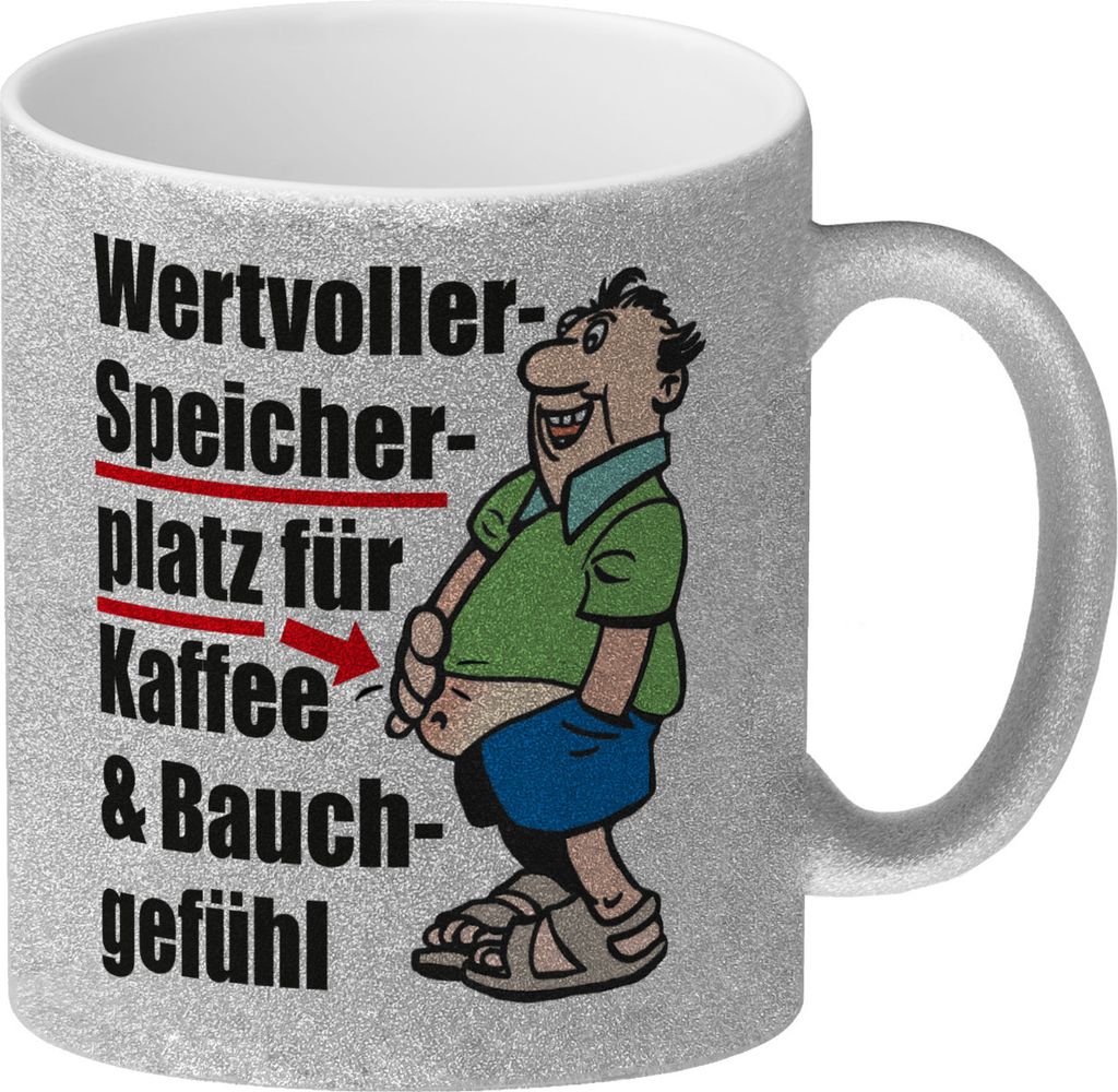 Wertvoller Speicherplatz für Kaffee und Bauchgefühl Glitzer-Kaffeebecher