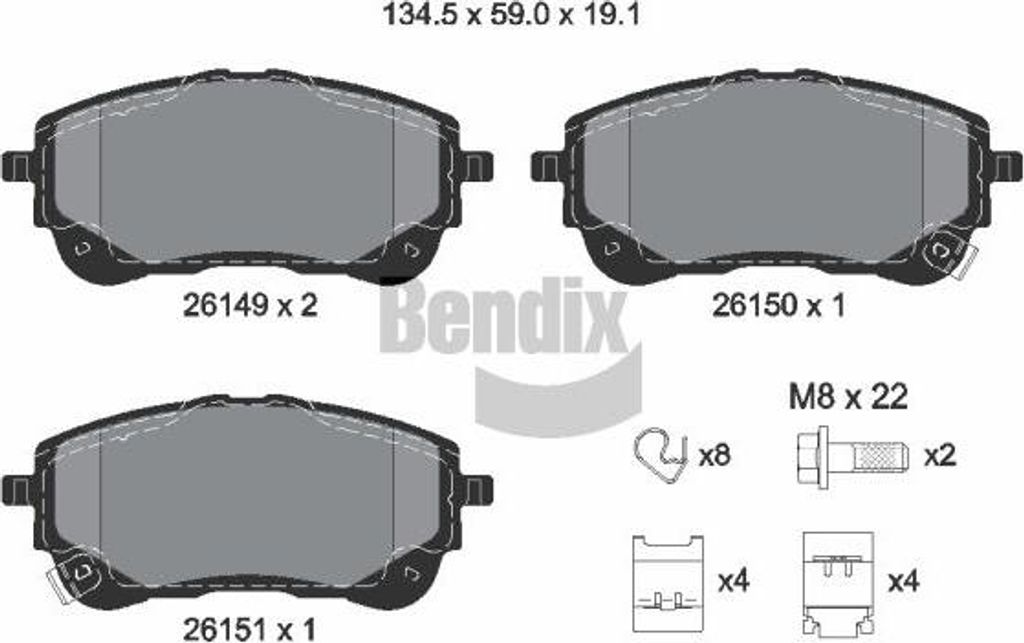 BENDIX Braking BPD2477 Bremsbelagsatz, Scheibenbremse OE T044650247 kompatibel mit Corolla