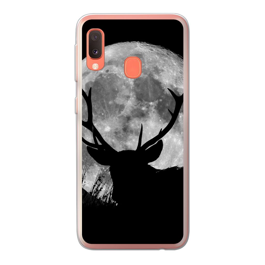 MuchoWow Handyhülle Schutzhülle Hülle für Samsung Galaxy A20e Hirsch - Mond - Nacht Silikon Softcase Handy Hülle - Abdeckung