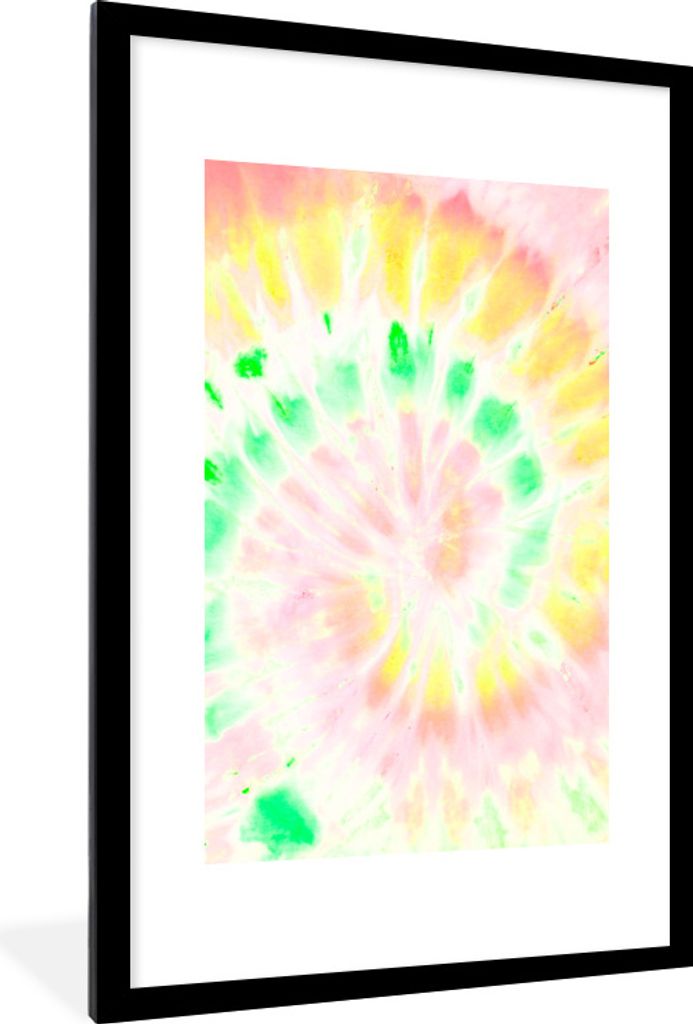 MuchoWow Gerahmtes Poster Sommer - Krawattenfärbung - Rosa 60x90 cm - Poster mit Schwarzem Bilderrahmen Wandposter Rahmen Foto Bilder - Dekorati...