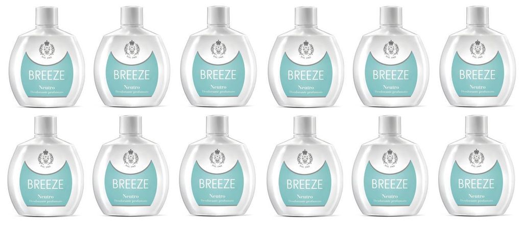 BREEZE Neutro Deodorante Squeeze, Deodorant ohne Gas und ohne Aluminiumsalze, 48h Duftendes Deodorant, 12x 100ml