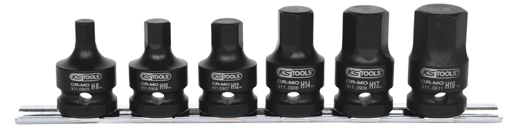 KS TOOLS 515.1102 Jeu de 6 douilles à embout de force 1/2" court noir