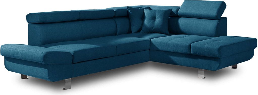 Best Möbel Lisbona, Ecksofa rechts mit Schlaffunktion, 5-Sitzer, mit Kopfstützen , Entenblau