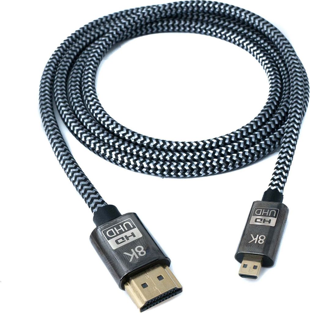 SYSTEM-S HDMI 2.1 Kabel 100 cm Typ A Stecker zu Micro Stecker geflochten Schwarz