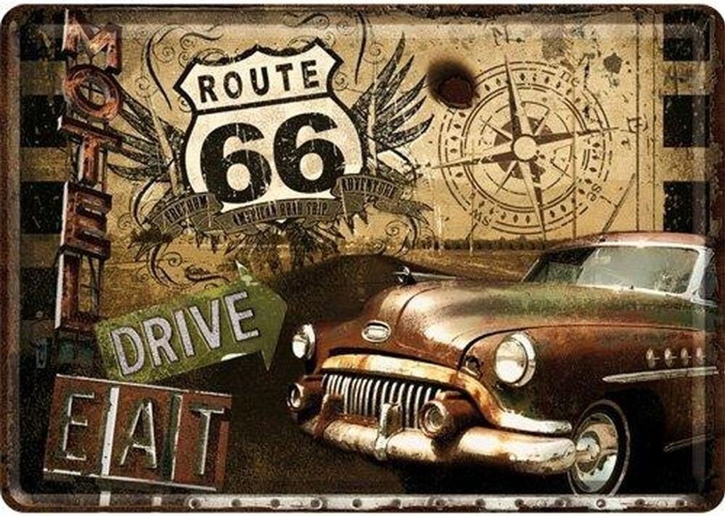 Nostalgic-Art - Blechpostkarte - US Highways - Route 66 Road Trip