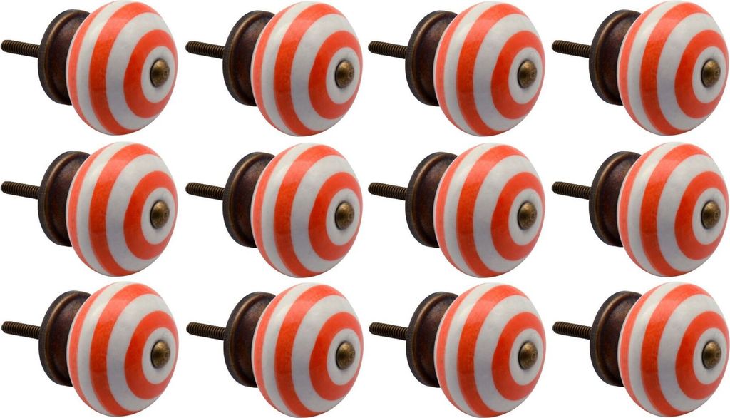 Runde Keramik-Möbelknöpfe von Nicola Spring – Orange gestreift – 12er-Pack