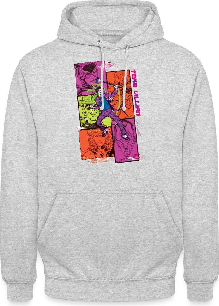 Spreadshirt Batman Team Villain Mit Joker Und Comic-Panels Uni Hoodie, M, Hellgrau meliert