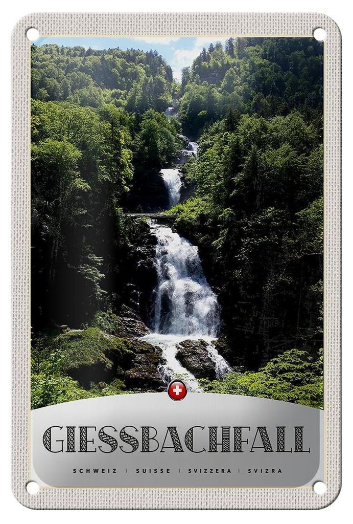 Blechschild Reise 12x18cm Gießbachfall Wasserfall Gebirge Natur Schild