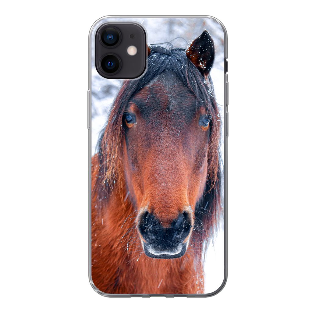 MuchoWow Handyhülle Schutzhülle Hülle für iPhone 12 mini Pferd - Winter - Schneeflocke Silikon Softcase Handy Hülle - Bild