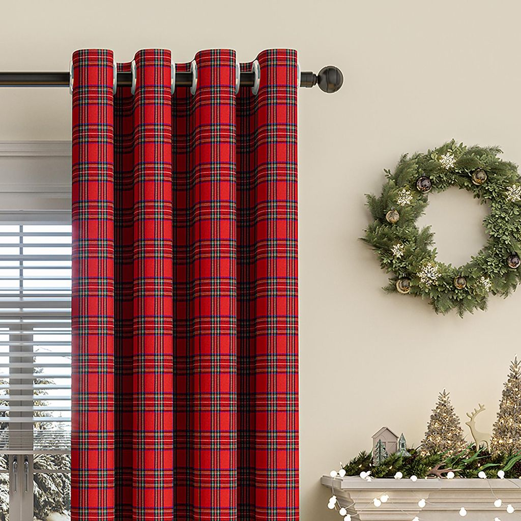 Vorhang Plaid Blickdicht Weihnachtsvorhang mit Ösen Gardinen Ösenschal für Wohnzimmer Schlafzimmer Restaurant, Rot, B132xH241cm