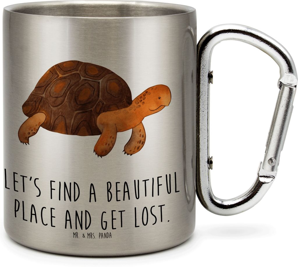 Mr. & Mrs. Panda Thermobecher Schildkröte Marschieren - Transparent - Geschenk, Neustart, karabiner tasse, Teetasse, Inspiration, Becher Aus Edels...