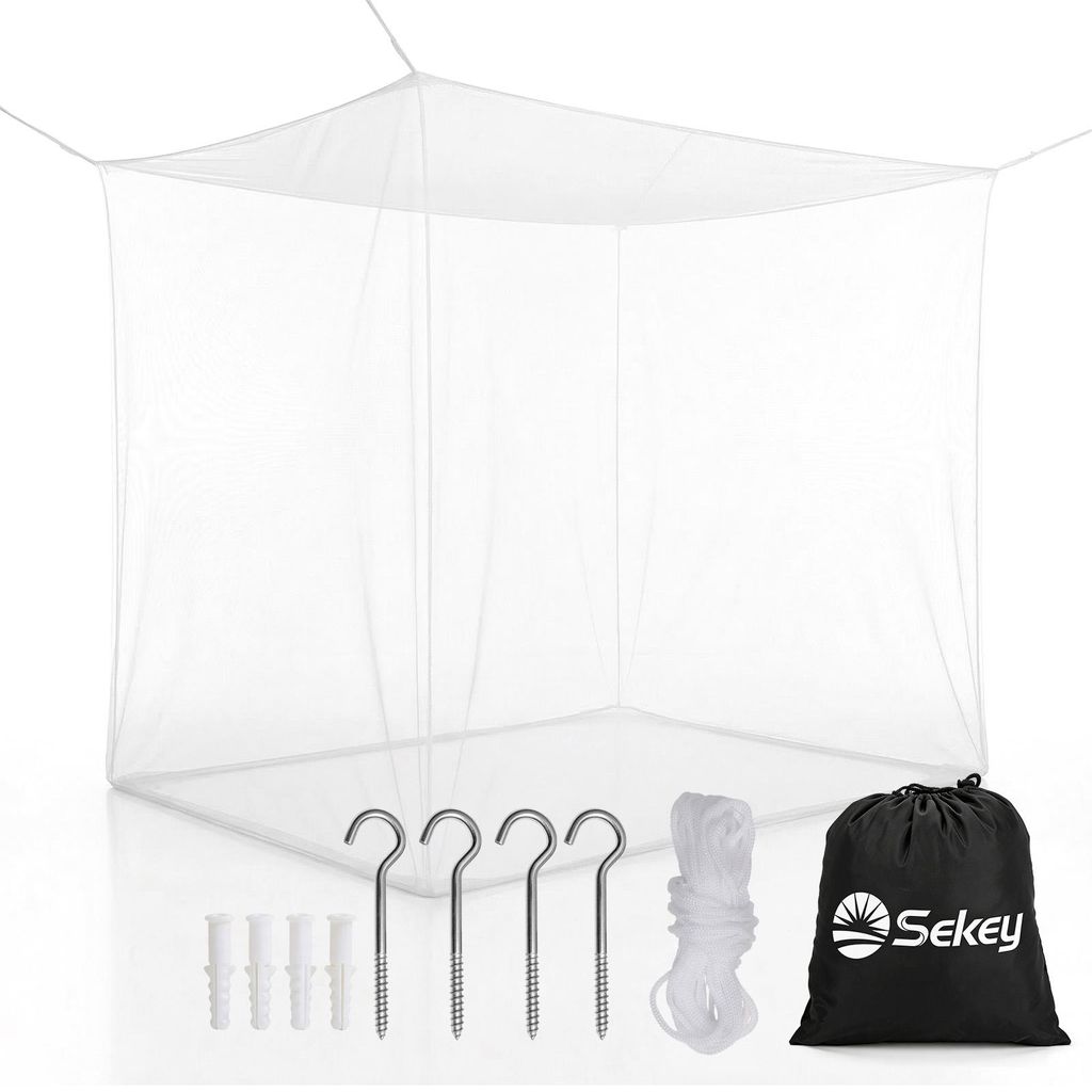 SEKEY Moskitonetz Bett für Doppelbett und Einzelbett – 220x100x200 cm Großes Mückennetz für Reise und Zuhause, Feinmaschiges Fliegennetz mit ...