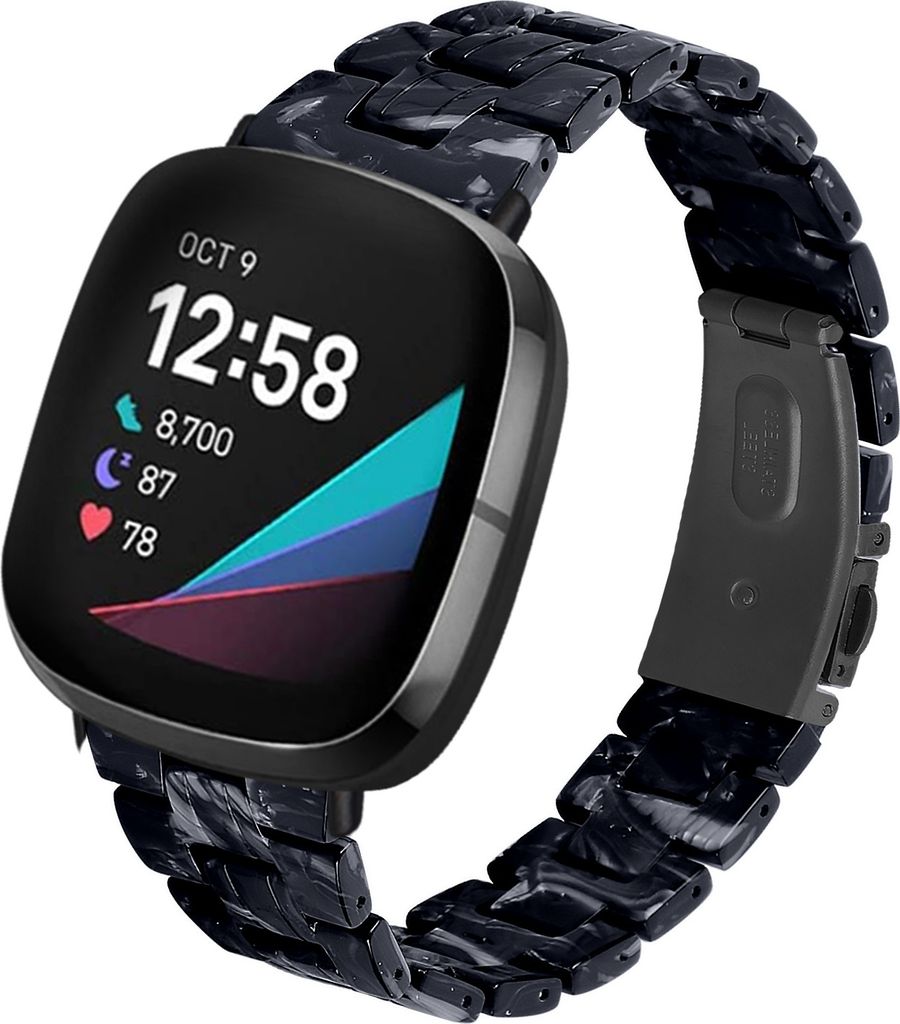 Strap-it Fitbit Versa 3 Resinarmband (Schwarz/Weiß)