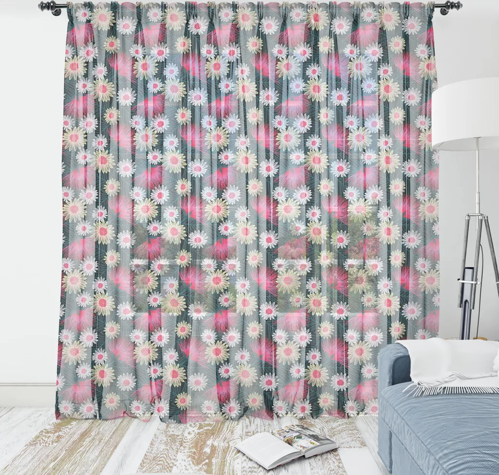 ABAKUHAUS Arazzo floreale, Illustrazione ritmica di fiori esotici selvatici dai colori vivaci, Arazzo in raso setoso per soggiorno e camera da letto, 220 cm x 274 cm, grigio e multicolore