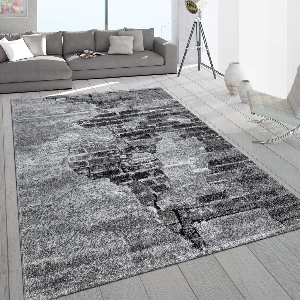 Teppich Handgefertigt Hochwertig Einfarbig Kurzflor Modern Materialmix In Grau 