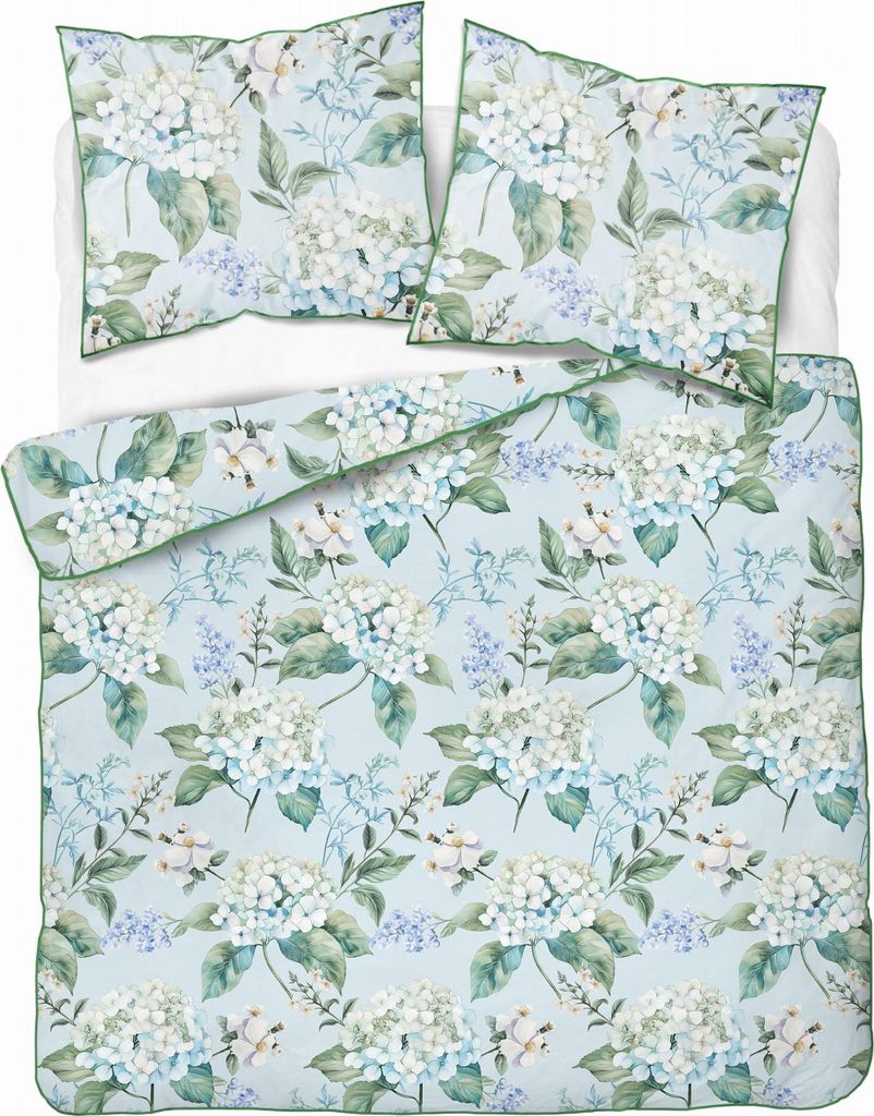 Bettwäsche, Perkalbettwäsche, mit Paspel, elegant 200x220 5589a Blau, Blumen