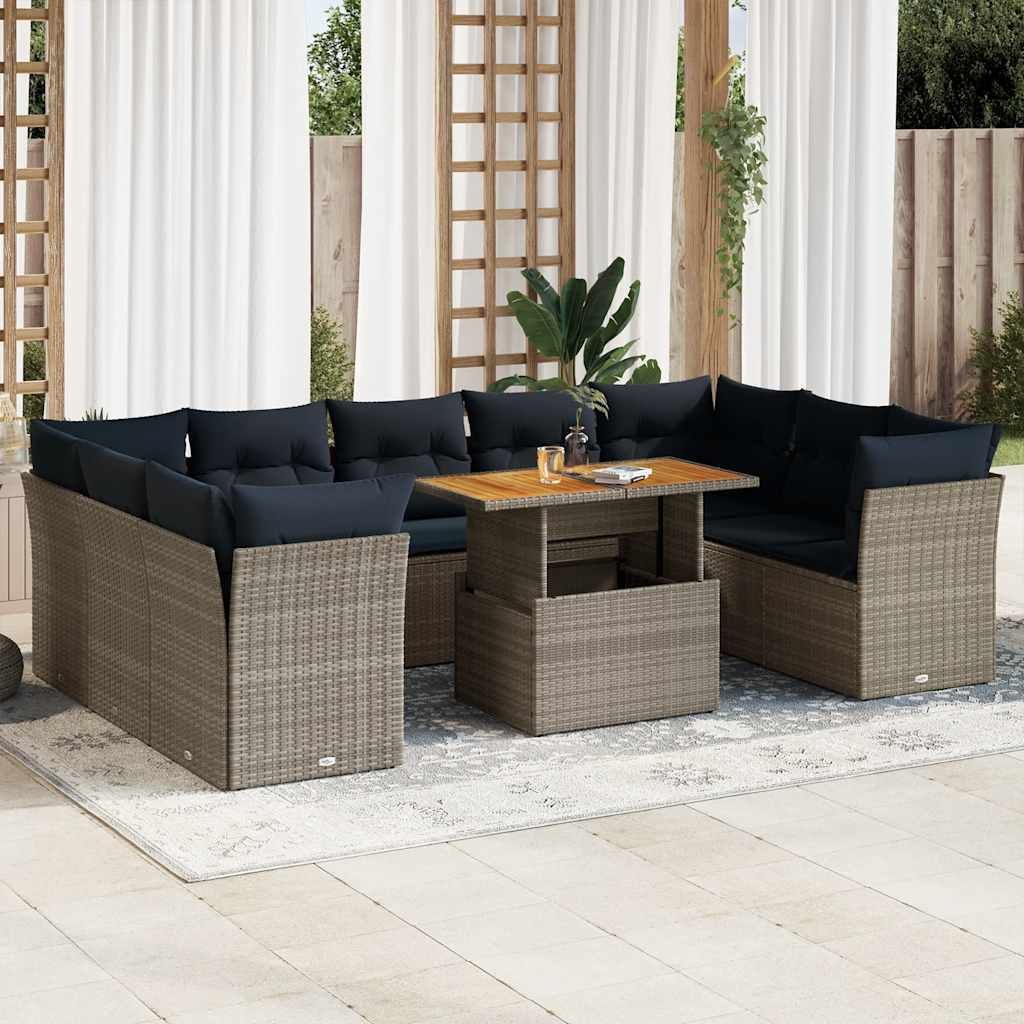 Maison Exclusive - 10-tlg. Garten-Sofagarnitur mit Kissen Grau Poly Rattan