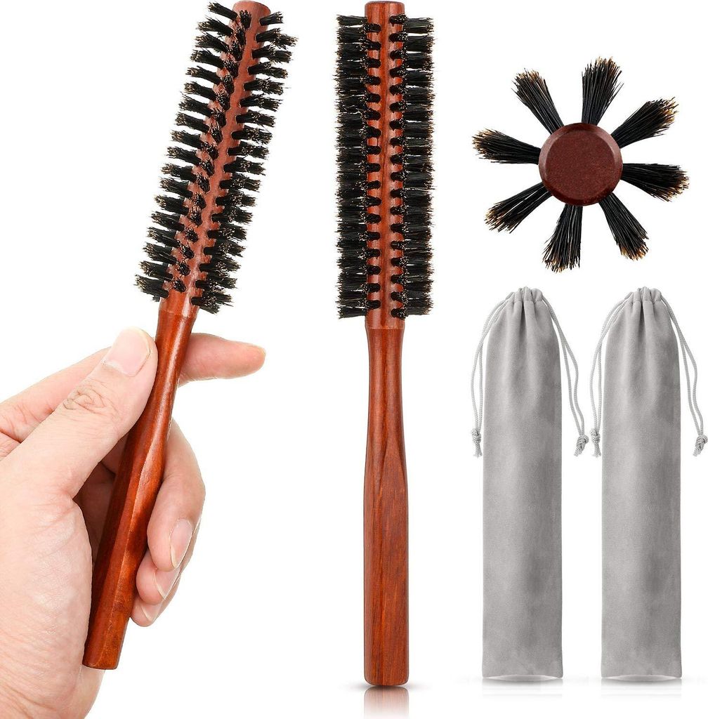 Runde Haarbürste - Stylingbürste mit Holzgriff - 2 Stück