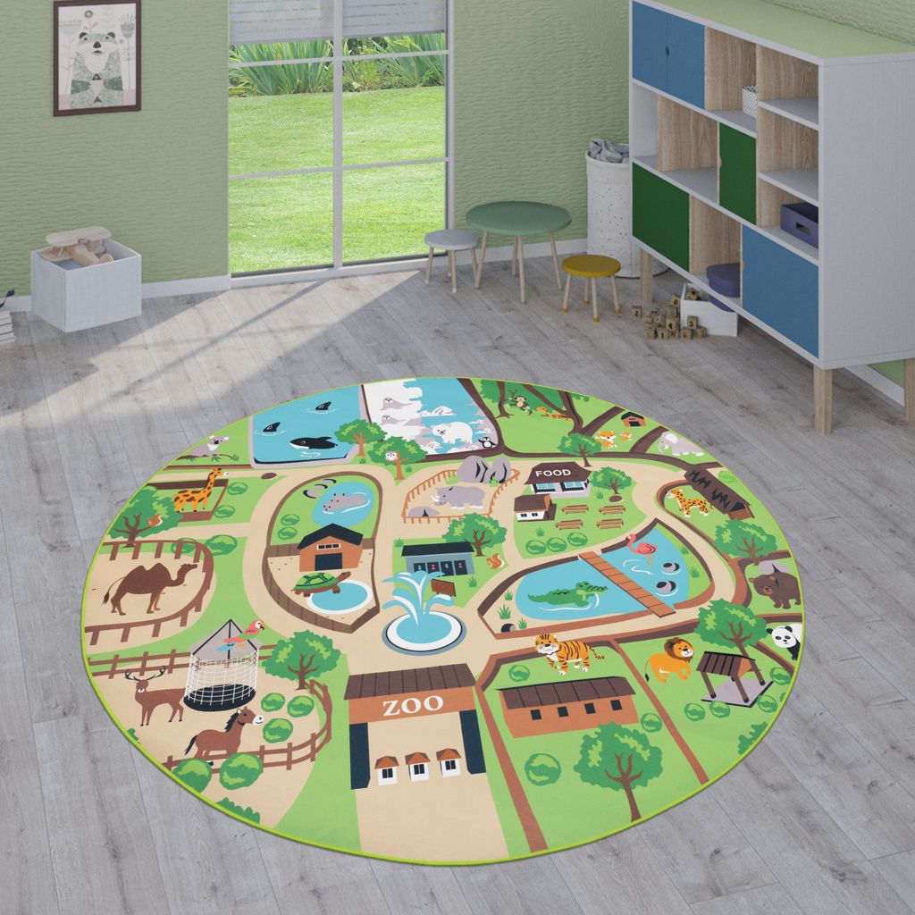 Kinder-Teppiche, Kurzflor-Teppiche für Kinderzimmer mit vers. Designs Spielteppiche Bunt Grösse 160 cm Rund