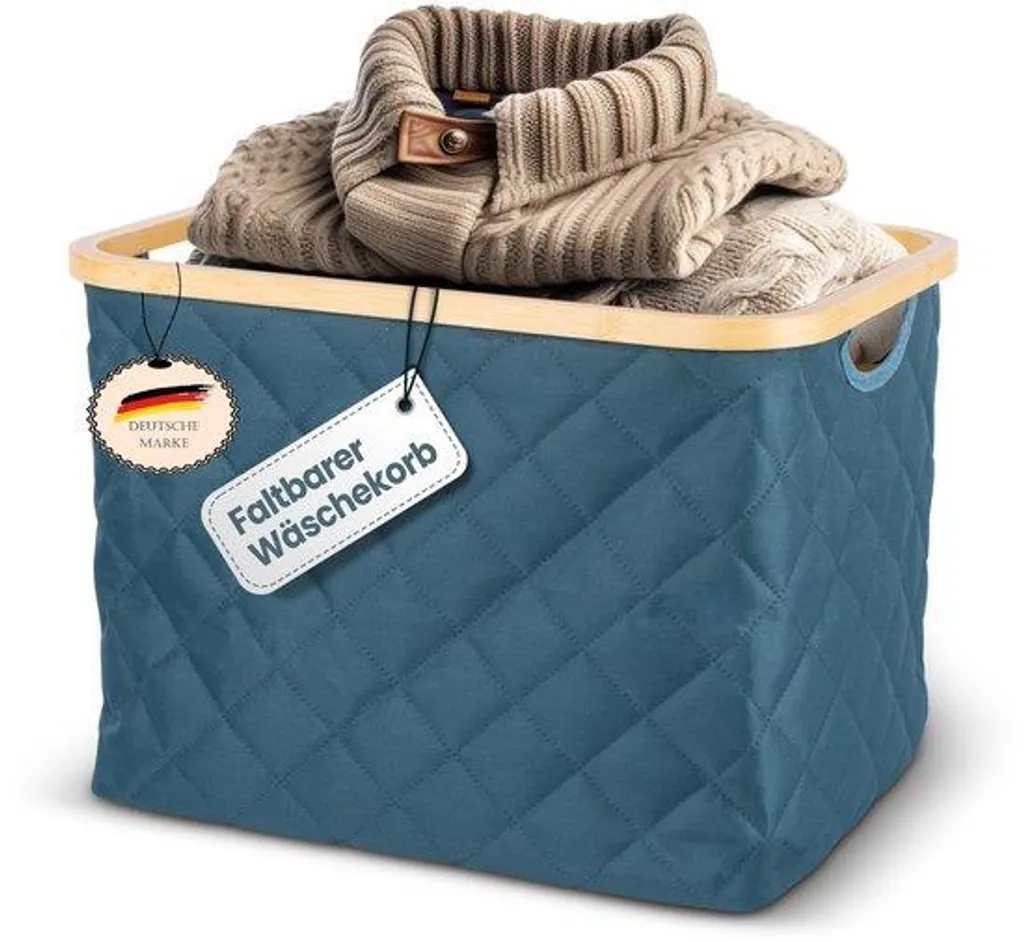 Corbeille à Linge en Bambou avec Poignées - Bac de Rangement 55 L Pro