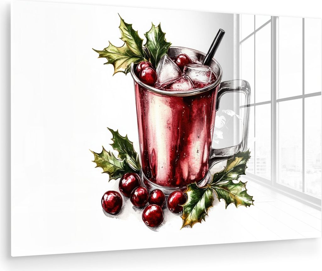 MuchoWow Glasbilder - Bilder auf Wandbild - Foto auf Glas Getränk - Winter - Cocktail - Rot 60x40 cm Wanddekoration aus Glas - Acrylglasbild - Acr...