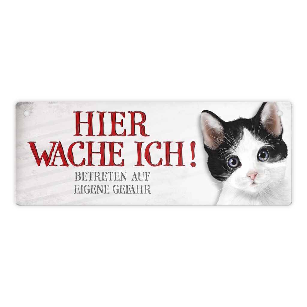 Metallschild mit Katze Motiv und Spruch: Betreten auf eigene Gefahr ... Schild