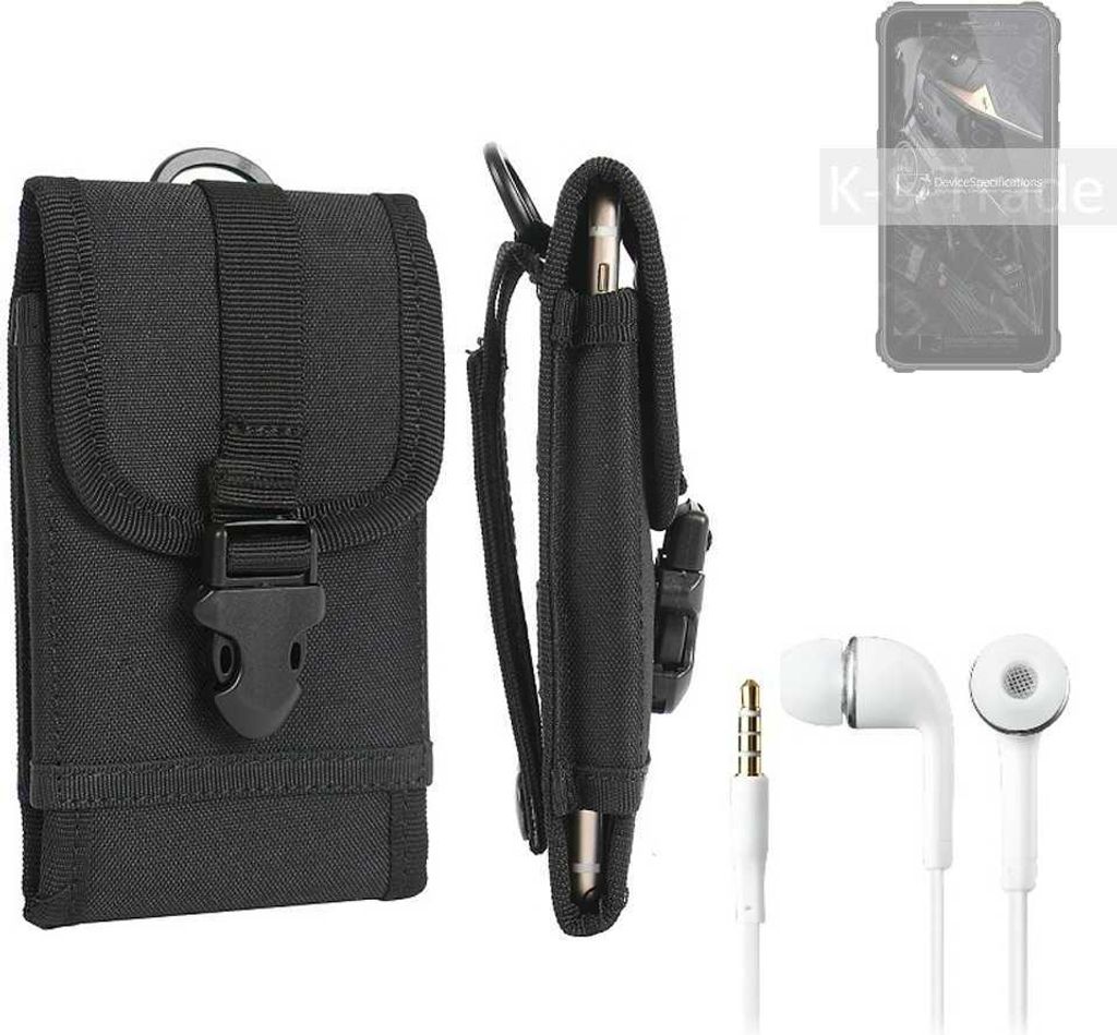 K-S-Trade Holster Schutz Hülle kompatibel mit Oukitel WP20 Pro Gürteltasche Handy Hülle Tasche outdoor Seitentasche schwarz 1x + Kopfhörer