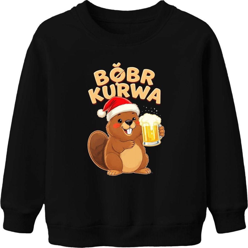 BÓBR KURWA Meme Biber Weihnachten Bier Weihnachtsmütze Geschenk Uni Kinder Sweatshirt Pullover, Schwarz, 152